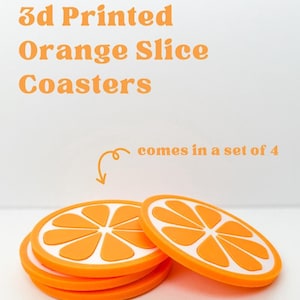 Orange Coaster Set - Citrus Themed Orange Slice 3D Printed Coasters with Rubber Feet, Fruit Slice Drink Coasters set of 4 or set of 2