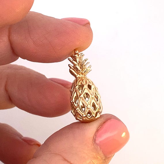 Solid 14K Yellow Gold Pineapple Charm Pendant - image 1