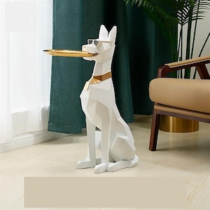 Elegant White Dog-Shaped Side Table – Modern Decorative Sculpture with Tray