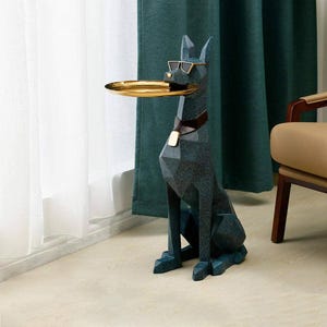 Mesa Auxiliar de Diseño Perro Negro – Escultura Moderna con Bandeja, Estilo Escandinavo