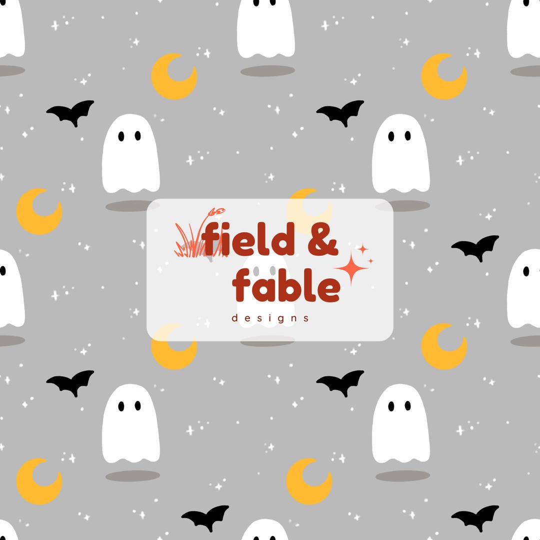 Ghost Moon and Bat Repeating Pattern - Hand Drawn Cute, Simple Style on ...