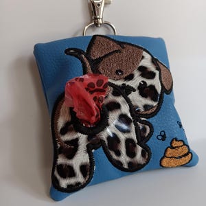 Fun &quot;Pooper bag&quot; for dog cleanup, blue vinyl