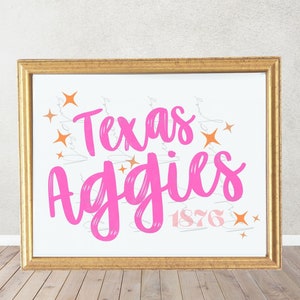 Aggie Pride (Digital Download), Aggie, Texas Art, Texas A and M, College Station Print, College Station Preppy Prints, Pink Wall Art