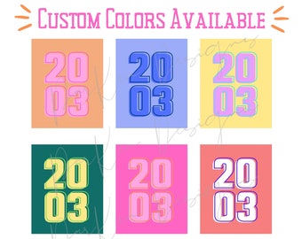 Birth Year Print, Colorful Dorm Wall Art (Digital Download)