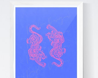 Twin Tigers-print: preppy slaapzaaldecoratie (digitale download)