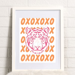 Tiger Hugs (Digital Download), Tiger Print, Pink Wall Art, Preppy Prints, Orange & Pink, Designer wall art, Poster, Dorm wall art, collage