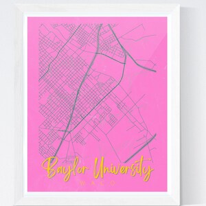 Baylor Pink map (Digital Download), Waco, Waco Map, Baylor University, College Dorm Decor, Colorful Wall Art, Pink Wall Art, Sorority Prints
