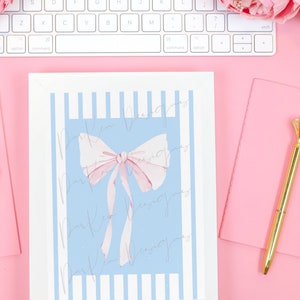Coastal Bow (Digital Download), Bow Wall Art, Preppy, Coastal, Pink and Blue, Dorm Wall Art, Granmelinnial, Dorm Decor, pink, blue, Stripes