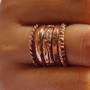 Set of 5 Boho Copper Stacking Rings: Unisex Handmade Band Jewelry
