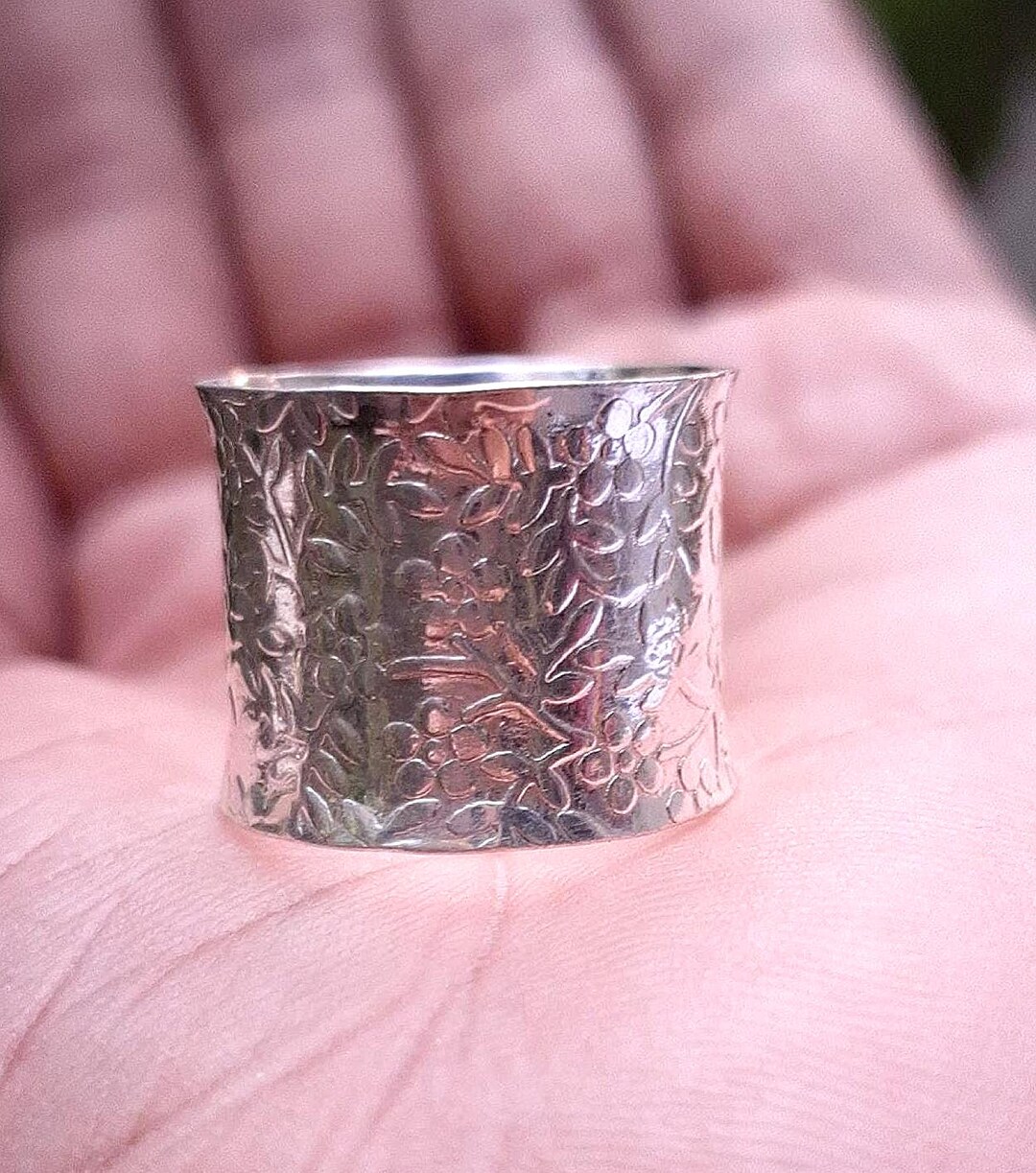 Floral Wide Band Band: Handmade Sterling Silver Boho Thumb Ring Unisex ...