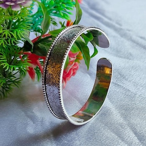 Handmade Sterling Silver Bangle: Adjustable Indian Boho Bracelet