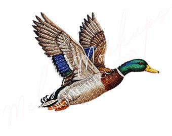 Faux Rhinestone Flying Mallard Duck, Digital Design (PNG, SVG)