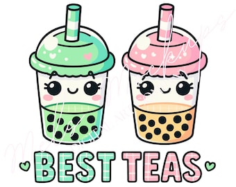 Clipart Kawaii Bubble Tea PNG | Tasses Boba, autocollants (téléchargement numérique)