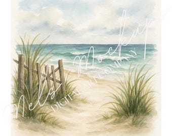 Tropical Beach Clipart, Ocean Landscape JPG (Digital Download)