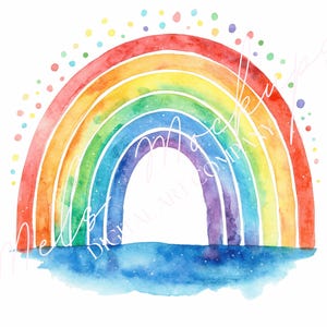 Watercolor Rainbow Clipart, Vibrant Hand-Painted Rainbow PNG, Printable Wall Art Graphic, Junk Journal Elements, Digital Download