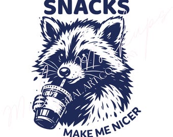 Funny Raccoon Clipart PNG | Snacks Quote, Sublimation (Digital Download)
