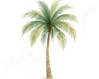 Watercolor Palm Tree Clipart, Tropical Leaves (Digital Download)