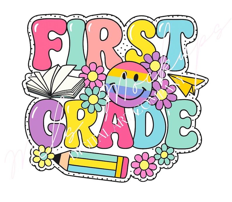 First Grade Thumbnail Retro First Grade PNG, Back to School, Teacher Design (digital Download ...