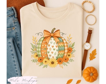 Floral Pumpkin Bow PNG, Thanksgiving, Autumn Sublimation (Digital Download)