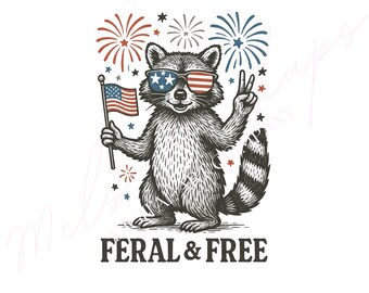 Feral Raccoon USA Flag PNG, 4th of July Clipart (Digital Download)