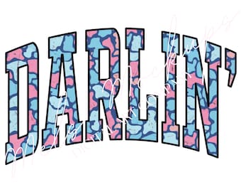 Retro Camo Darlin' Western PNG, Distressed Varsity Sublimation Design (Digital Download)