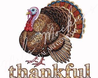 Faux Rhinestone Turkey Thankful, Glitter Fall Design (Digital PNG, SVG)