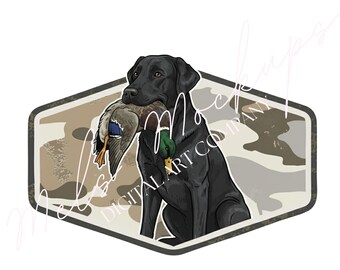 Black Lab Hunting Dog with Duck Camo Patch (Digital Download)