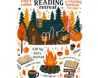Cabana aconchegante para leitura - Imagem PNG para amantes de livros no outono (Download digital)