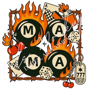 Western Mama PNG, Retro Western Shirt Design, flammende 8 Ball Kirschwürfel, Western Grunge Grafik, Trendy Country Sublimation Download