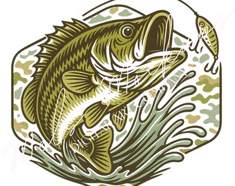 Camo Bass Fishing PNG | Patriotic Angler Sublimation Design