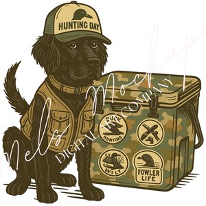 Black Lab by Camo Cooler PNG | Hunting Dog Sublimation Design | USA Ice Chest Country Pup for Camping, Fishing, Summer Mugs & Shirts
