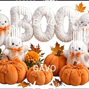 Spooky Season Boo Clipart PNG Bundle, Cute Ghost Halloween Clipart, Fall Pumpkin PNG, Autumn Digital Download, Sublimation Design