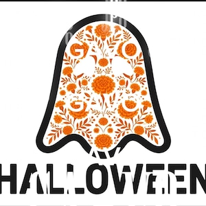 Modernes Halloween-PNG-Set | Geometrisches Kürbis-Fledermaus- und florales Geisterdesign | Boho-Halloween-Clipart | Sublimations-DTF | Sofort-Download