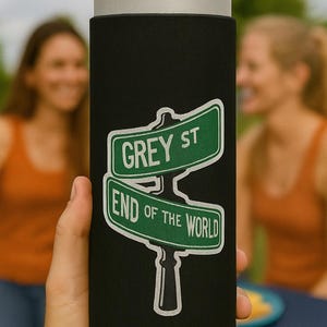 DMB Inspired Tall Boy Can Cooler | Grey Street End of the World Street Sign | DMB 24oz Can Cooler | Dave Matthews Band Tailgate Accessory