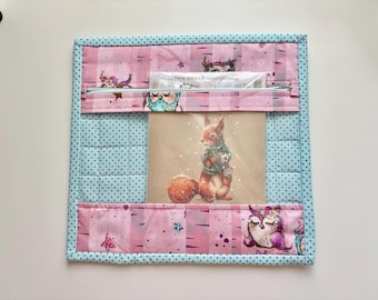 Handmade Quilted Embroidery Project Bag: Floral Cotton Organizer, Clear Window