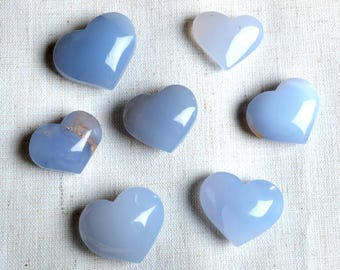 Blue Chalcedony Heart - Polished South African Chalcedony Pocket Stone for Calm and Communication