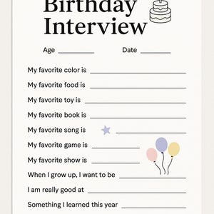 Birthday Interview Printable for Kids | Yearly Birthday Keepsake | Instant Download PDF