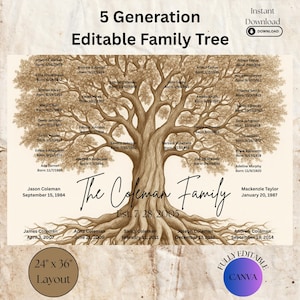 5 Generation Vintage Family Tree Template: Genealogy Chart (Digital Download)