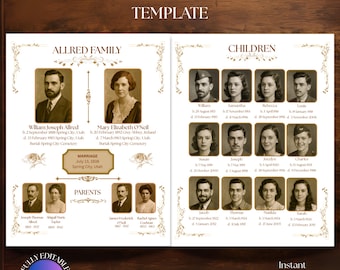 Ancestor Biography Template: Customizable Family History Keepsake (Canva Editable)