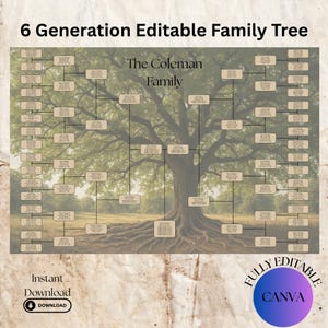 6 Generation Family Tree Template, 24&quot;x36&quot;, Genealogy Chart, Pedigree Chart, Customizable Family Tree, Family Tree Chart, Ancestry, Canva