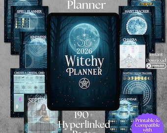 2026 Witchy Planner | Canva Editable & GoodNotes Compatible | Moon Phases, Tarot, Crystals, Herbalism, Manifestation Journal