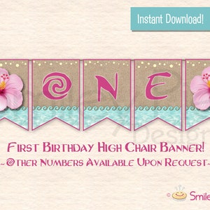 Moana First Birthday Highchair Banner - High Chair - Printable File - Moana Inspired - INSTANT DOWNLOAD - Boy - Baby Girl - Instant Download