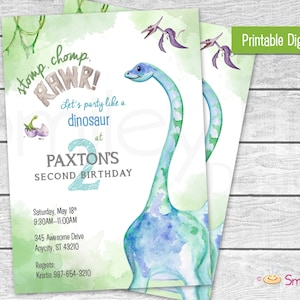Dinosaur Birthday Invitation: Watercolor Brachiosaurus (Printable File)