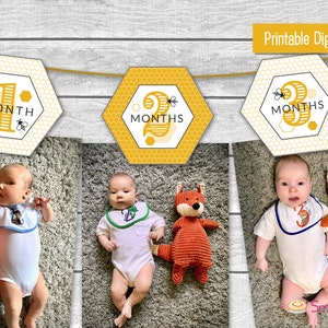 Bee Day First Year Photo Banner - Printable File - Instant Download - Bee First Birthday Party Decorations - Bee Day Birthday Decorations