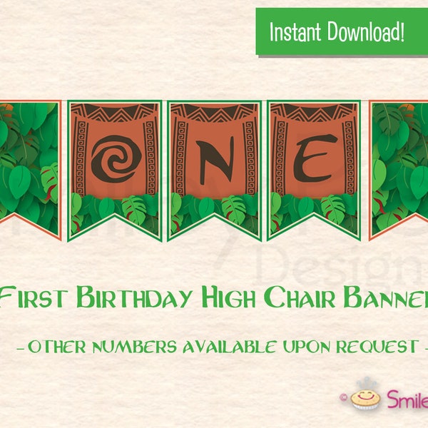 Maui First Birthday Highchair Banner - High Chair - Printable File - Maui Moana Inspired - INSTANT DOWNLOAD - Baby Boy