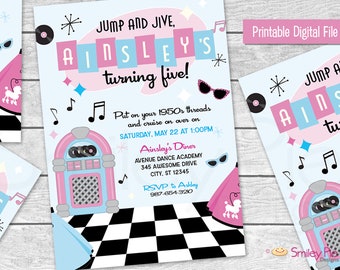 50s Birthday Party Invite – Fifties Party – Printable Digital File – Diner Poodle Skirt Invitation – Fifties Dance Party Invite