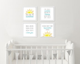 Barnrumstryck "You Are My Sunshine" - Set med 4 (digital nedladdning)