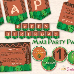 Maui Birthday Party Pack: Banner, Favor Tags, Thank You Cards (Printable Files)