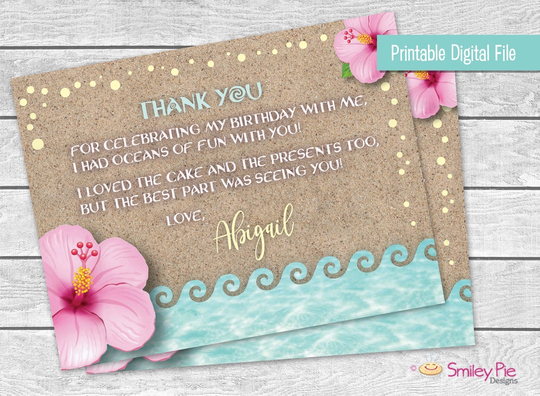 Moana Thank You Card - Printable File - Personalized - Birthday Party ...