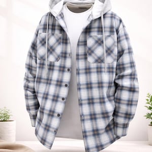 Chaqueta tipo camisa a cuadros con capucha – Corte holgado unisex estilo japonés, prenda de abrigo para primavera/otoño